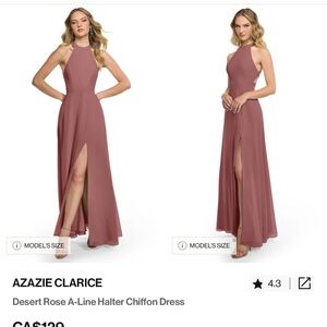 Azazie Bridesmaid Dress Clarice Desert Rose A-Line Halter Chiffon Dress Size A6